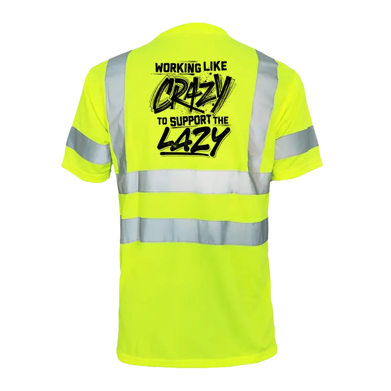 Crazy Reflective Safety T-Shirt - Hi-Vis Yellow Short Sleeve Crew Neck with ANSI/ISEA 107 Class 2 Compliance for Everyday Wear High Visibility Vest Reflectors