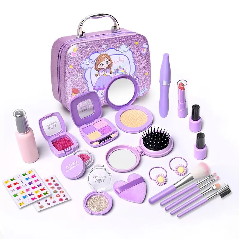 Kids Pretend Makeup Toy Set - 21 Pcs Role Play Cosmetic Purse with Mirror & Accessories, Ideal Pretend Play & Birthday Gift for Girls Ages 4+