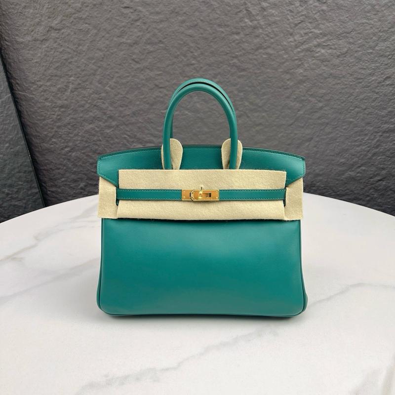 Pre-owned HERMÈS Leather tote bags Hermes Birkin 25 Swift Z6 Malachite (mk103795)