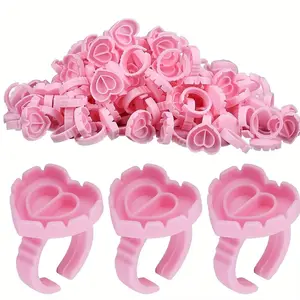 100 PCS Disposable Heart-shaped Plastic Glue Ring Cup Eyelash Extension Tattoo Pigment Holder Pallet Lash Makeup Cosmetic Supplies Tools