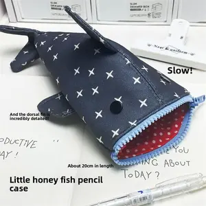 SleekHush Cute Shark Pencil Case for Students Creative Cartoon Large Capacity Pen Bag Funny Stationery Pouch 20cm Length