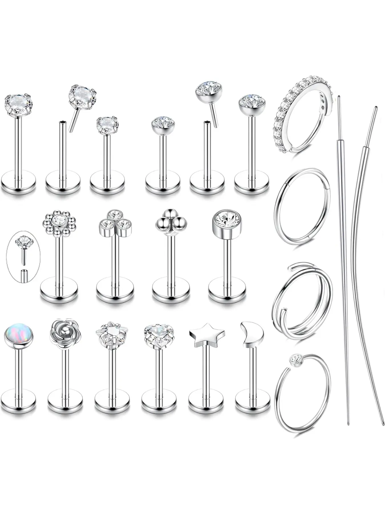 20G Helix Piercing Jewellery Steel Threadless Push in Nose Stud Labret Studs Nose Ring Tragus Cartilage Earrings Conch Daith Lip Piercing Silver Gold Septum Medusa Piercing 6/8/10MM Body Piercing Jewelry Helix Pierced Ring