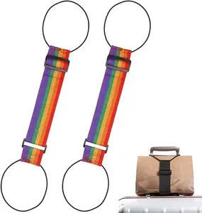2pack Multi Use Strong Adjustable LuggageConnector Straps For Suitcases Rainbow TravelStraps Secure Organize Anti Theft Straps
