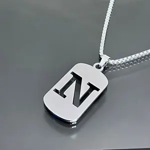 1pc Initial Letter Pendant Necklace, 201 Stainless Steel, Hollow-Out Design, Non-Fading, Fashionable Punk Street Hip-Hop Accessory, Unisex Sweater Chain