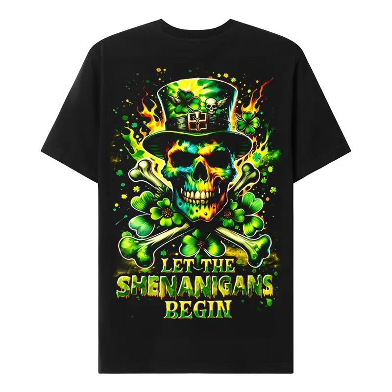 Chaosmoda Generation X St. Patrick’s Day Let The Shenanigans Begin Custom Year Skull Cotton T-shirt | Streetwear Tropical Breathable Soft Top for Men Man Tshirt