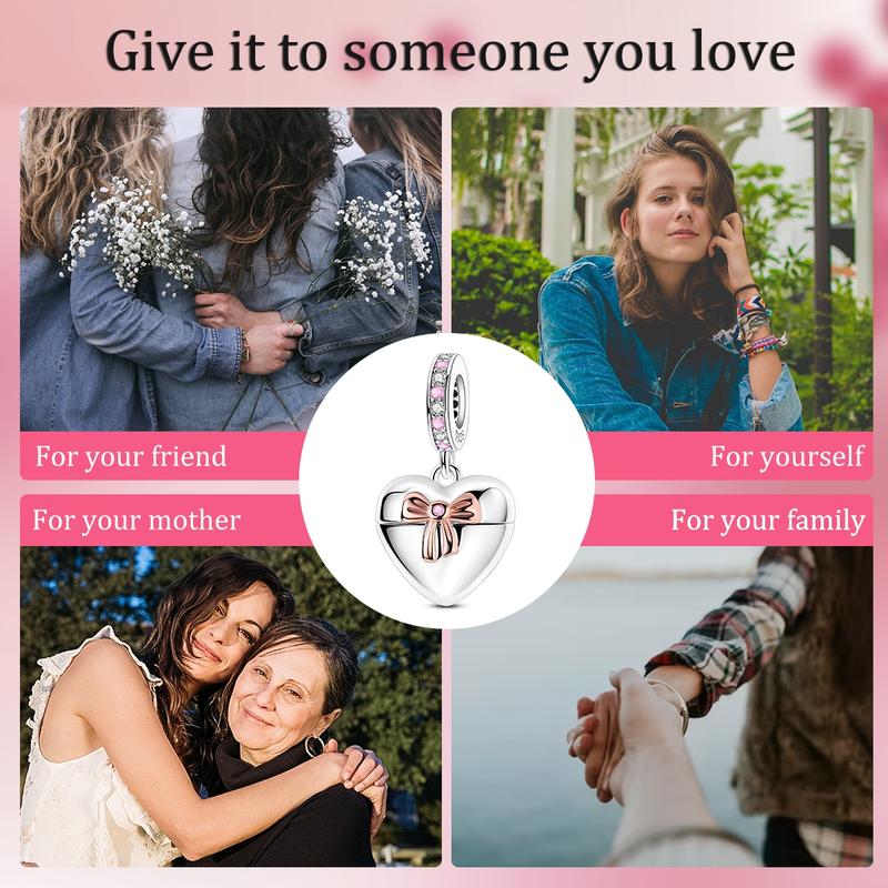 MULA Infinity Love Pendant, S925 Sterling Silver with Rose Gold Bow and Pink CZ, Compatible with Pandora Bracelets and Necklaces, Perfect Gift for Women and Girls on Valentine's Day, Anniversary