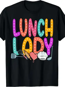 Lunch Lady T-Shirt |   Same Style for Men And Women,  Summer, Short-Sleeved, Printed, Pure, 220G, Crew Neck, All-Season, Vintage, Regular Fit, Perfect for Adults