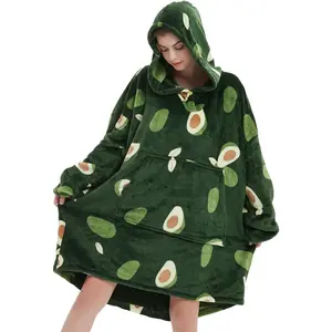 Wearable Blanket Hoodie Adult  Sweatshirt Light Flannel Sherpa, Warm and Cozy, One Size Fits All.Avocado