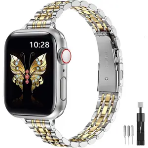 Stainless Steel Chain Band for Apple Watch, 1 Box Elegant Watch Band with Tools, Smart Watch Accessories for Women & Girls