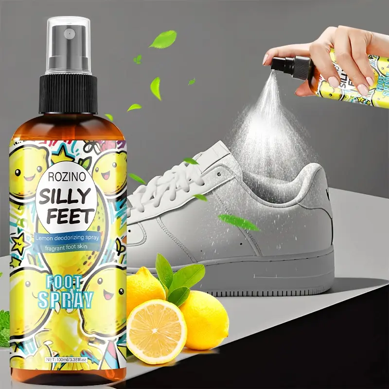 Rozino Silly Feet Lemon Foot Deodorant Spray Foot Odor Eliminator 100ML, Natural Lemon Extract, Antibacterial, Long-Lasting Fresh Scent, Comforts Skin, Easy Use, Foot Care Product