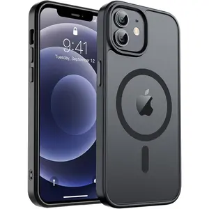 Magnetic for iPhone 12 Case & iPhone 12 Pro Case, [Compatible with MagSafe] [Military Grade Drop Protection] Translucent Matte Shockproof Anti-Scratch Phone Cover, Black