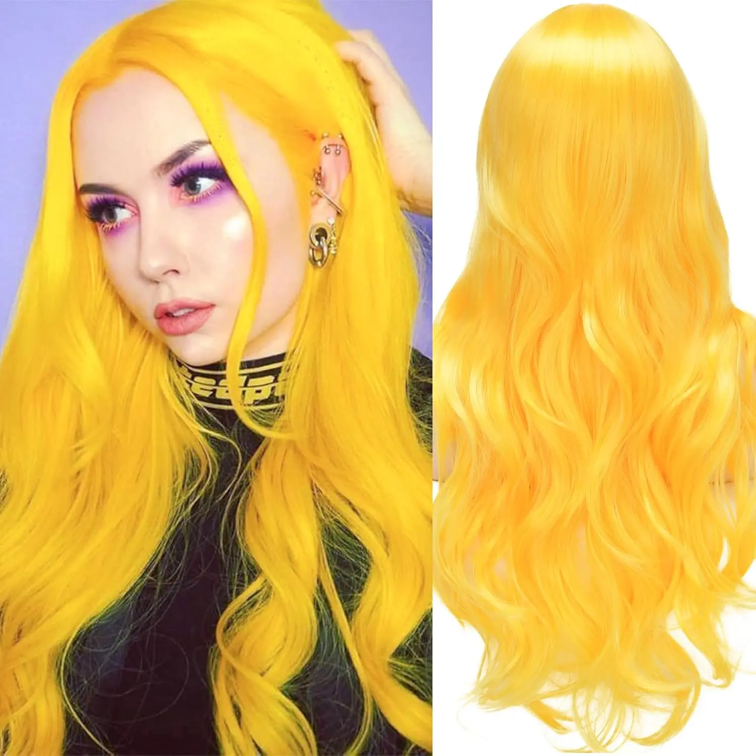 Yellow Synthetic Body Wave Lace Front Wig