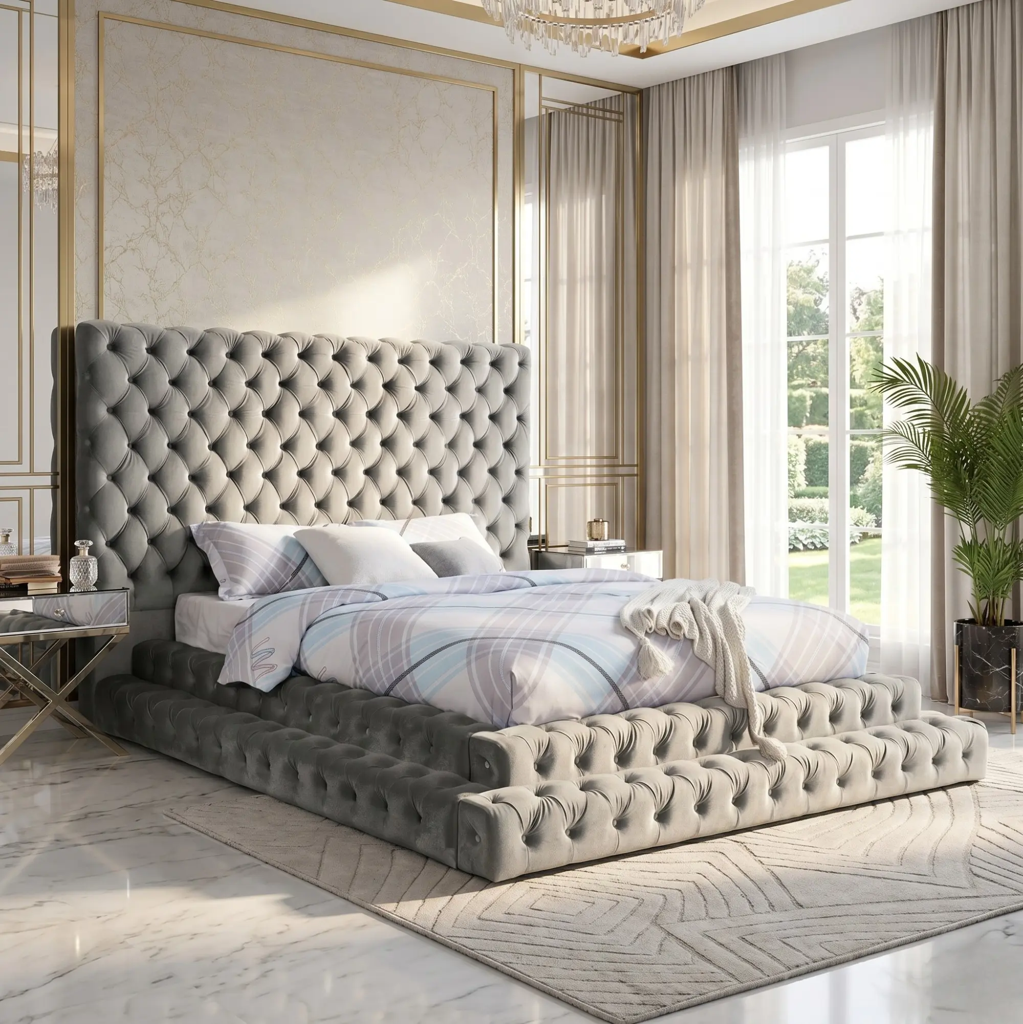 Chateau Glam Platform Bed with Tufted Headboard No Box Spring Needed Chateau Glam Platform Bed with Tufted Headboard No Box Spring Needed