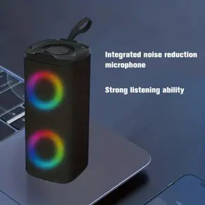 Wireless speaker dual speaker LED lights surround subwoofer pluggable sound card - blackPortable Outdoor Wireless Bass Speaker With Charging Cable And Aux Cable - Wireless Audio Subwoofer Plug-in Card U Disk 3D Surround,