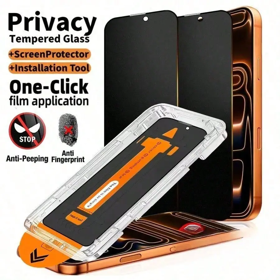 One-Piece Privacy Tempered Glass Screen Protector With Auto Alignment Install Kit & Full Tool Set, Shatterproof Anti-Scratch Dust-Free Fast Installation Anti-Peep Screen Film Compatible With iPhone 12/13/14/15/16/17 Pro Max All Models