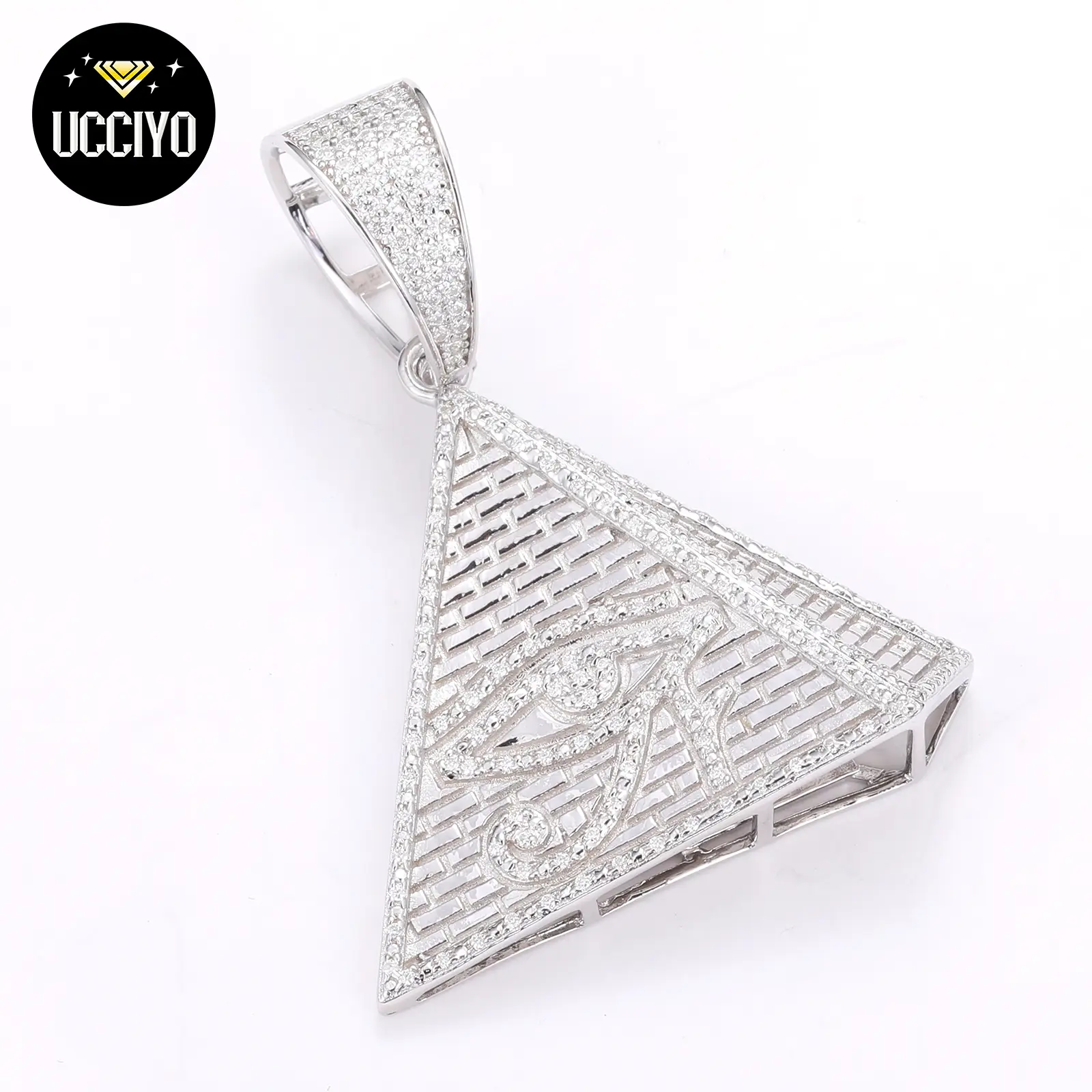 【#P271】925 Hip Hop Sterling Silver Egyptian Pyramid Eye Of Horus Pendant Necklace Iced Out Micro Paved D Color Synthetic Moissanite Charm Jewelry