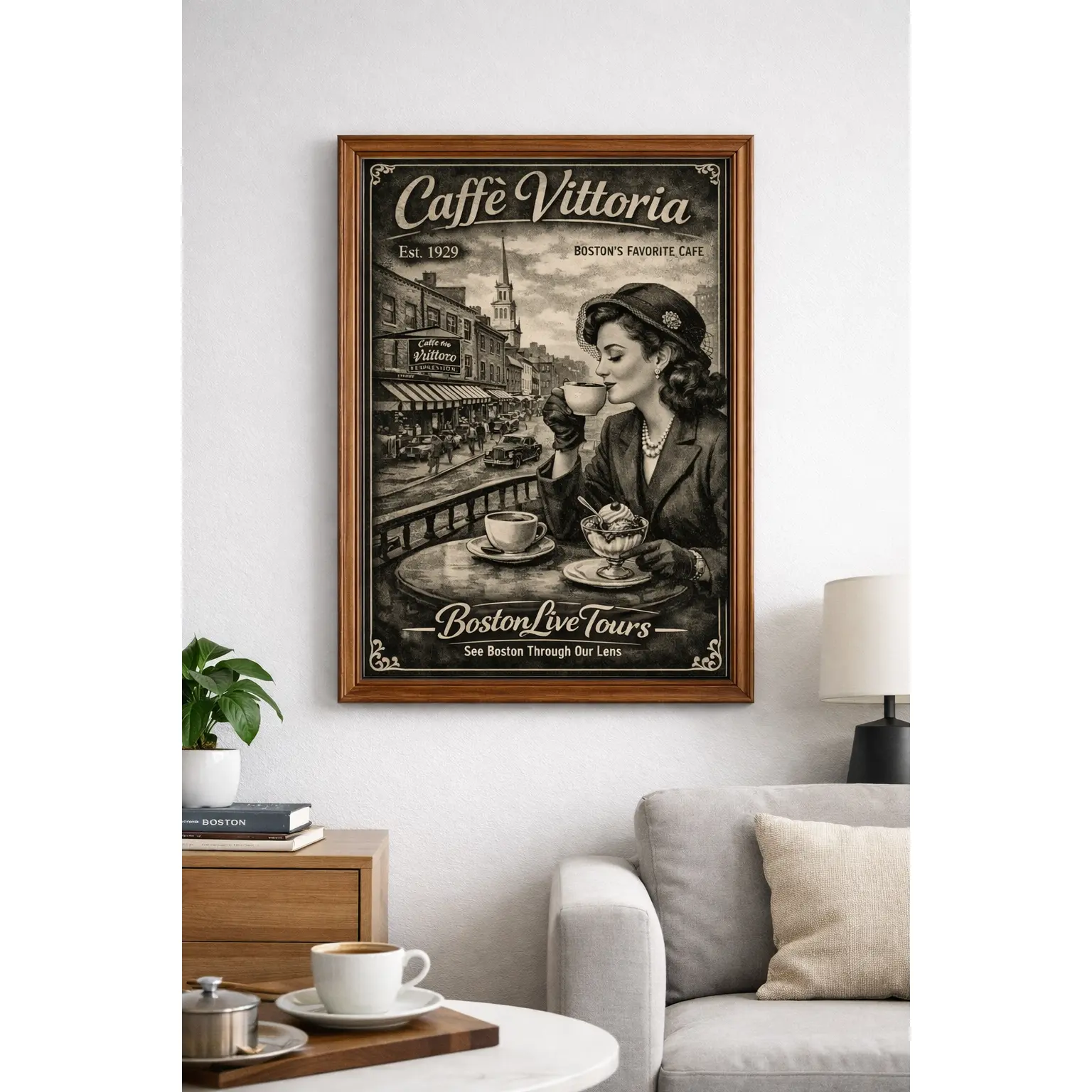 North End, Boston Caffee Vittoria– 12×18 Matte Poster – Historic Wall Art”