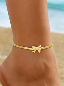 Boho Style Ankle Bracelet, Butterfly Knot Design, Stainless Steel, Fade-Resistant, Versatile Accessory, Choking Hazard Warning, Boho Anklet