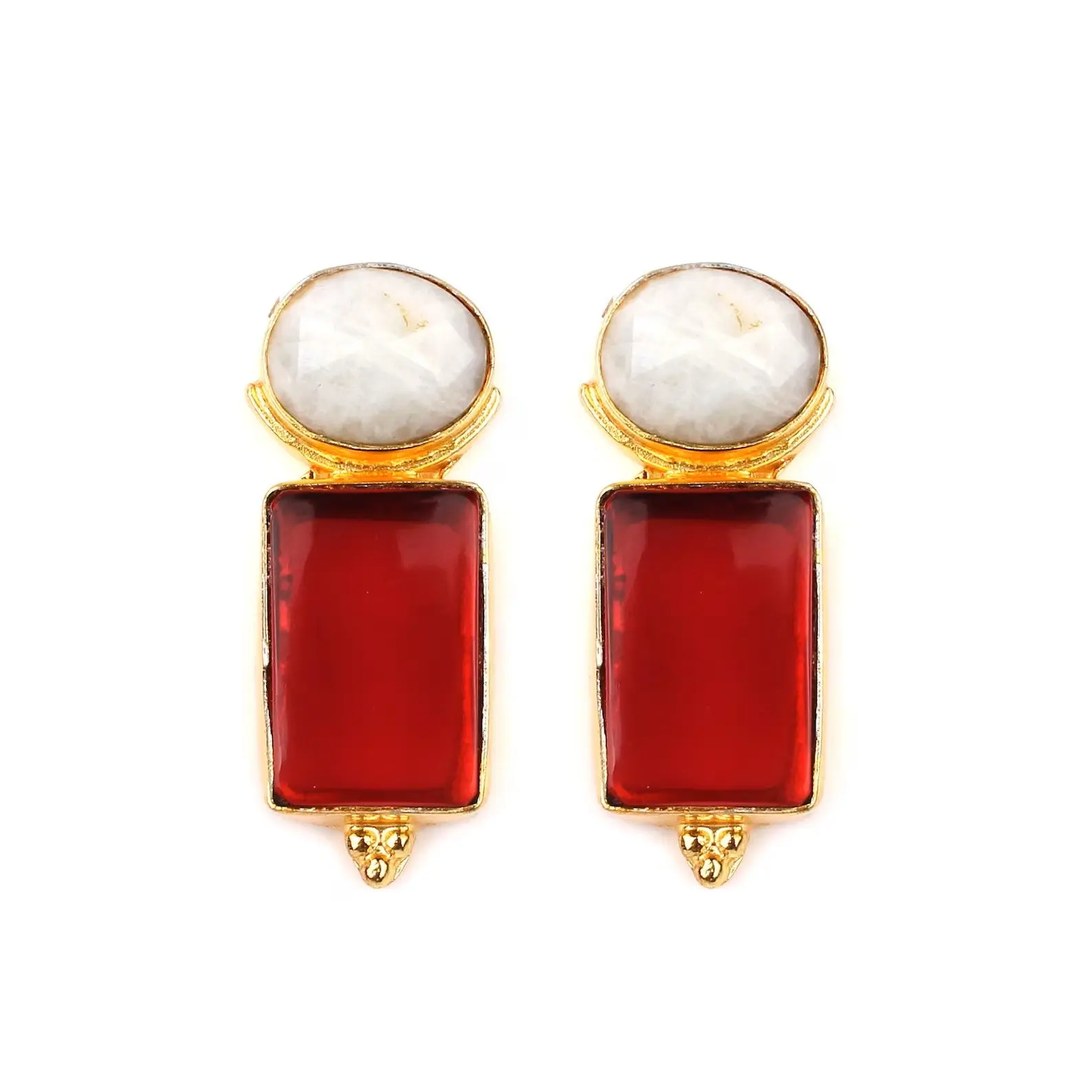 Garnet And Rainbow Moonstone Earrings