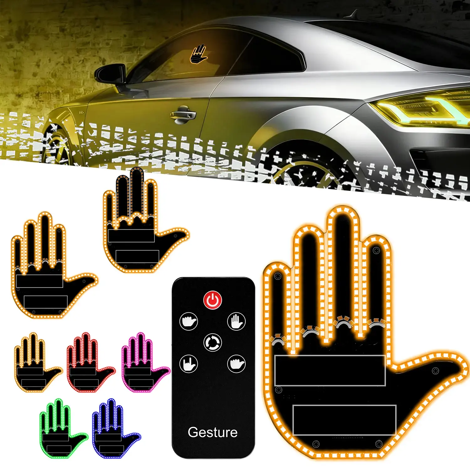 1PC LED Gesture Lighting - 4-Mode Neon Lights, Portable Battery-Powered Luminous Hand Shape Decorative Lamp, Easy-Install Car Dashboard Sign, Automotive Interior Accessory for Holiday, Light Up Your Space, 4 Modes