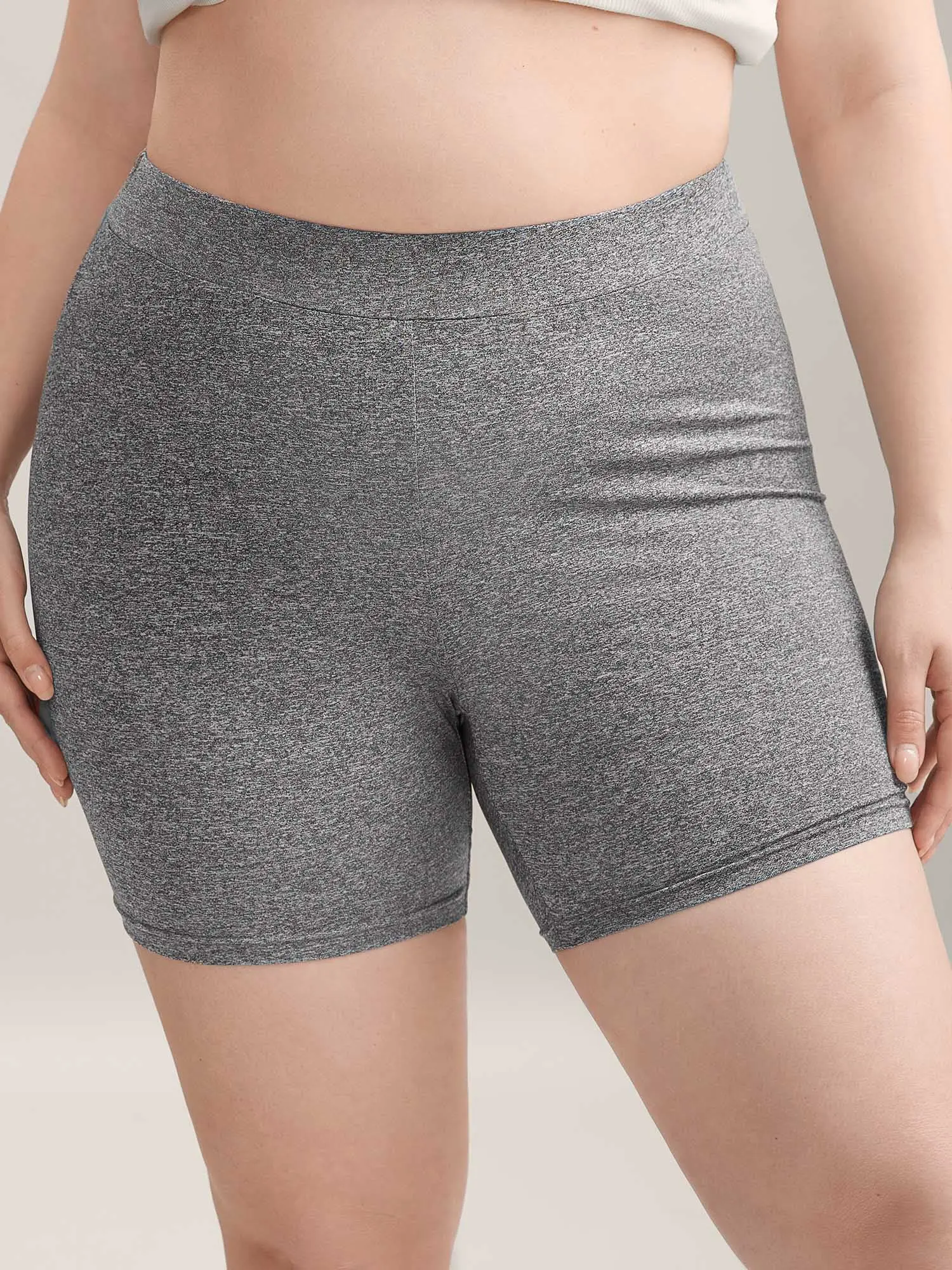 BLOOMCHIC Women's Plus Size Minimalist Butt-Lifting Heather Spandex Shapewear Shorts - Smooth Compression, Supersoft Silky Fabric, Dark Gray Above-Knee Casual Comfy Shorts, Thick Thigh Friendly Elastic, [M-6X] Women's Clothes, Thick Thigh Friendly Shorts