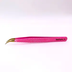Ilashyou_lv Round Curve Tweezer for Eyelash Extensions Great for Fanning and Isolation Pink Handle Gold Tip