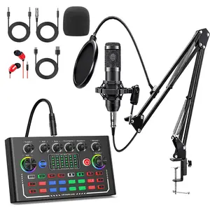 F009 DJ Mixer, equipped with BM800 Microphone Kit, DJ Audio Mixer live sound card, featuring voice changing function, 16 sound effects, Bluetooth connection, streaming media noise reduction, is highly suitable for live streaming, gaming, podcasting