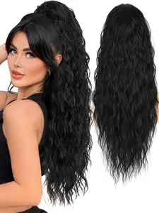26-inch long wavy synthetic fibre drawstring ponytail hair extensions; heat-resistant fibre wavy ponytail extensions; suitable for women and young girls; ideal for parties and everyday wear