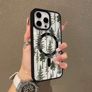 Trendy Magnetic Case for iPhone11/12/13/14/15/16/17/promax Forest Trees Pattern MagSafe Ready, Ultra Thin & Shockproof | Cute Pick for Girls