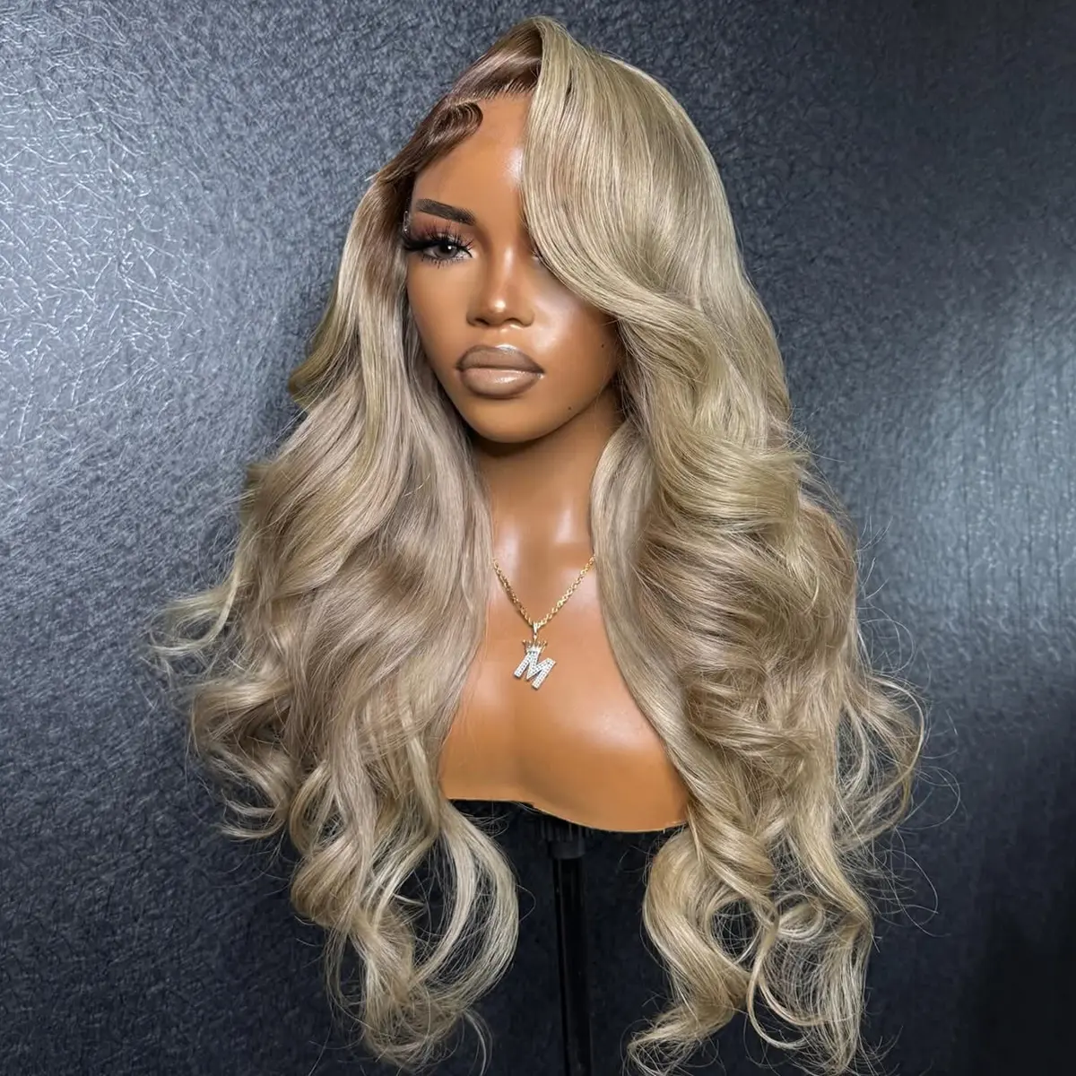 Ombre Silver Gray Ash Blonde Colored With Short Brown Roots 