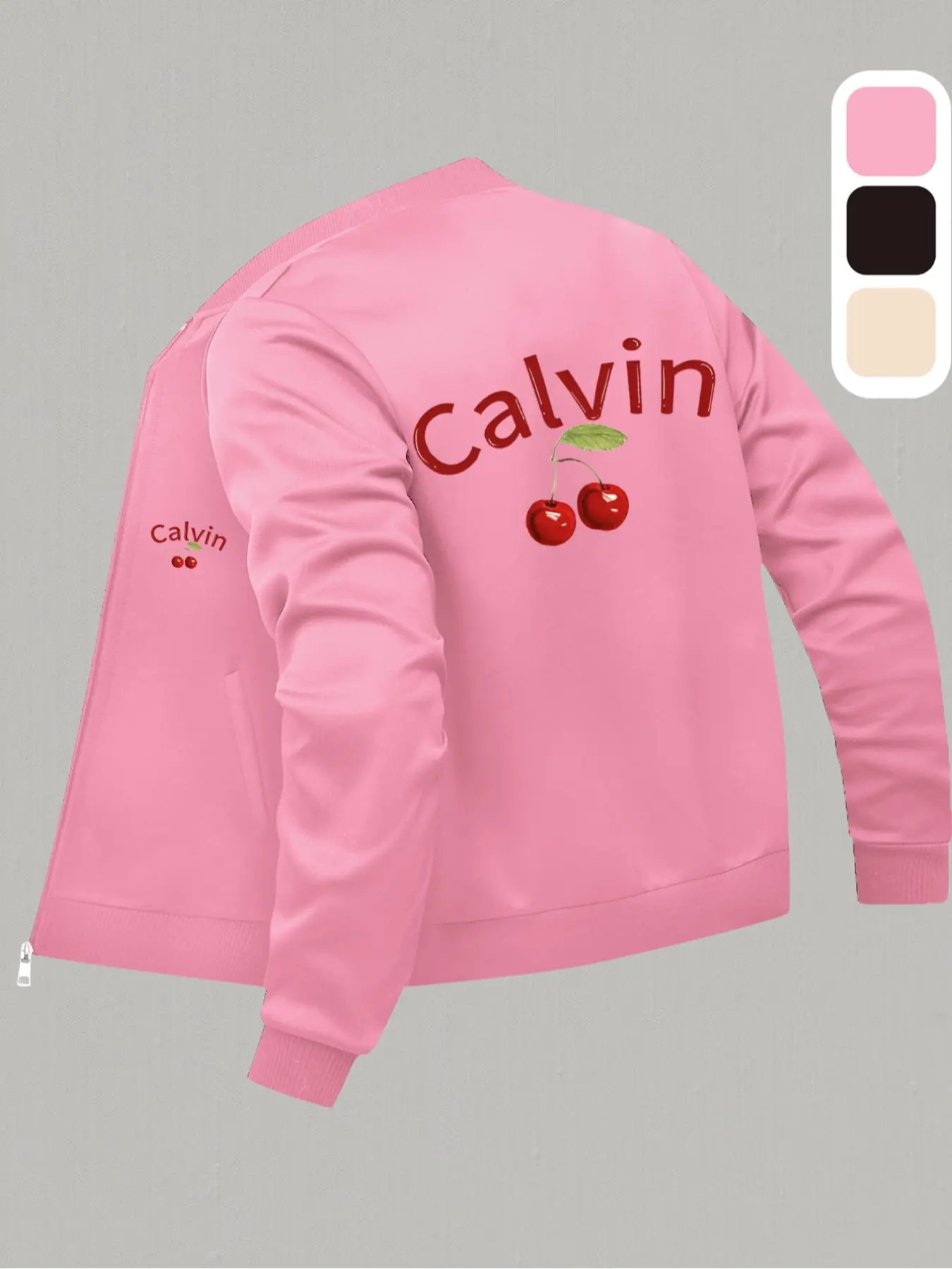 Calvin Cherry Print Women's Jacket Workwear Zipper Jacket Comfortable Fabric Comfortable and Stylish Workwear