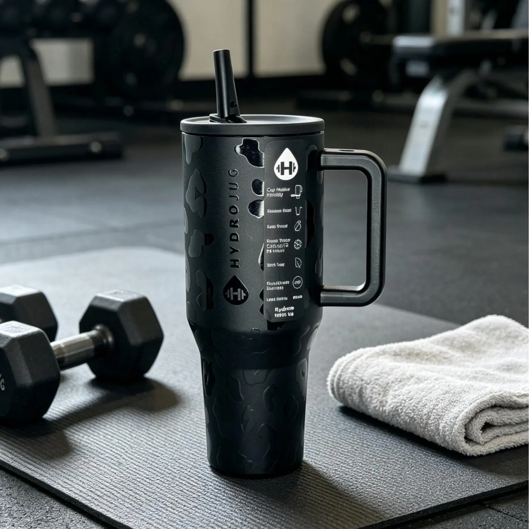 HydroJug 40oz Black Leopard Insulated Stainless Steel Vacuum Flask - Heat Resistant, Explosion-Proof, 1000-2000ml Hot & Cold Water Bottle for Adults, with Handle, Flip Straw, 24H Cold Retention, Portable Reusable Drinkware for Travel, Everyday Use