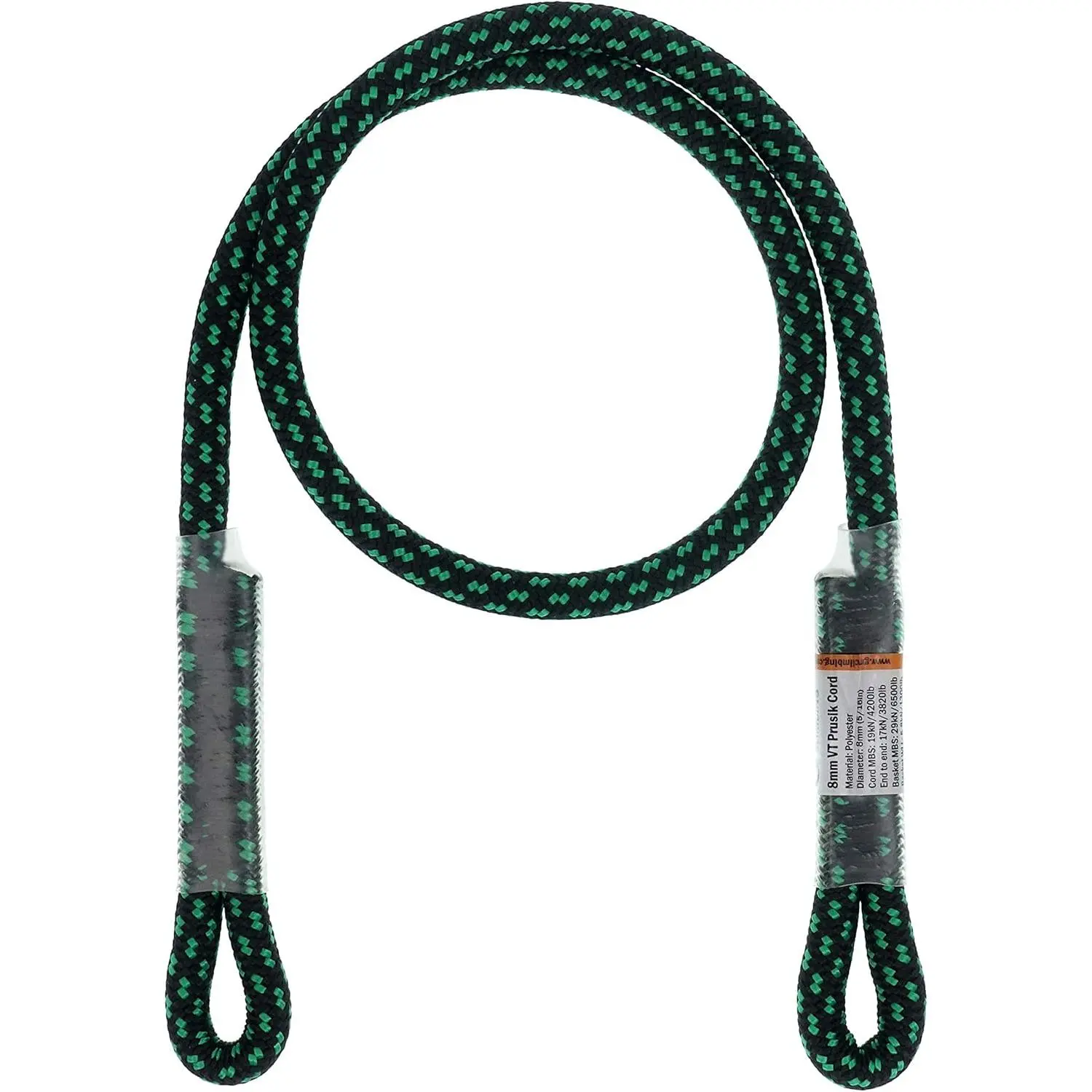 Climbing Rope - 8mm (5/16") Pre-Sewn Eye-to-Eye Prusik, Adjustable Rope, Compact Light for Rescue Hauling, 30in/45in Length Options