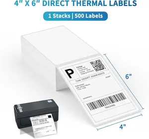 Fanfold 4 x 6 Direct Thermal Labels White Perforated Shipping Labels, 500pcs per Stack,1 Stack