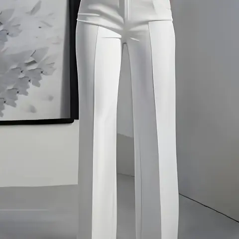Women's High-Waisted Straight Leg Suit Pants, Business Formal Pants, Slim-Fitting Solid Color Trousers, All-Season Fashionable Business Wear, Minimalist Womenswear, Business Dress Pants, Corporate Attire