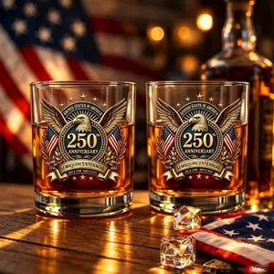 USA 250th Anniversary Glass Cup, Wine Glass, Coffee Cup, Independence Day Commemorative Cup, Suitable for Whiskey, Bourbon, Scotch, Wine, Patriotic Veteran Old-Fashioned Cup Gift, Father's Day Gift