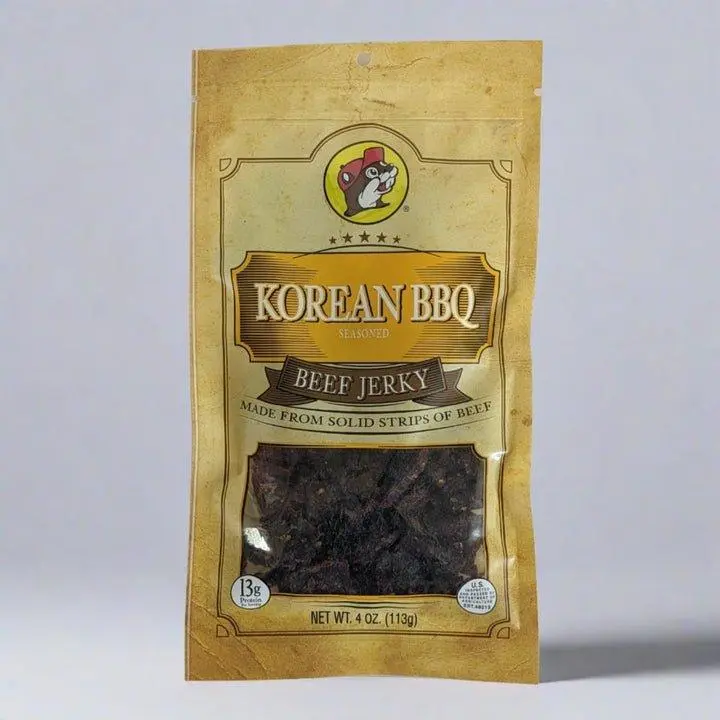 Buc-ee's Korean BBQ Beef Jerky - 100% Real Beef, Traditional Authentic Marinade, Savory Umami, Sweet Balance, Subtle Spice, Smoky Finish, High Protein Garlic Flavor Snack, 4 oz Resealable Bag, Dried Snack Ideas
