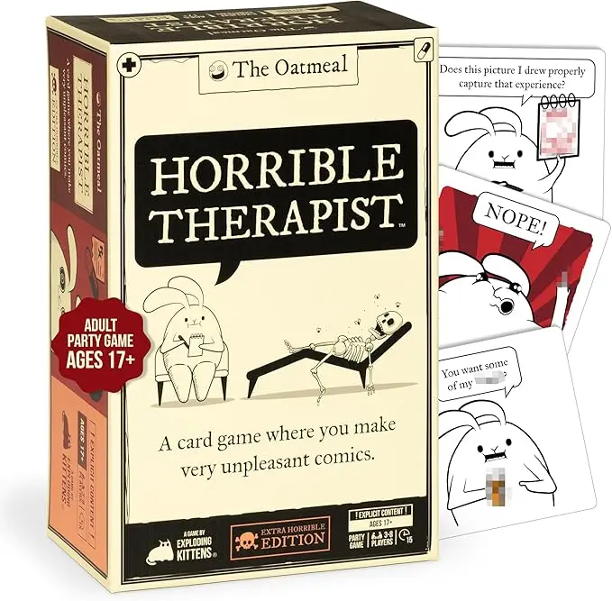 Extra Horrible Edition by Exploding Kittens - A Card Game for 3-8 Players, Ages 17+ - Adult Party Game for Family Night | Build wildly inappropriate therapy comics with friends and family in this viral adult-only party game from The Oatmeal.