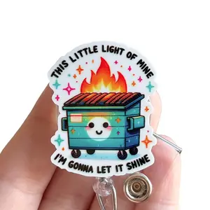 Glitter My Badge Funny dumpster fire badge reel for nurse and hospital workers. Badge clip Badge pull - Retractable swivel clip with a 360 rotation. Great gift for coworker.