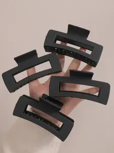 4pcs Women's black square plastic hair clip, measuring 4.13 inches/11 cm, is stylish, elegant, multifunctional, and minimalist, suitable for everyday use, parties, commuting, and vacations—the hair clip can be used for styling, shampooing, and makeup.