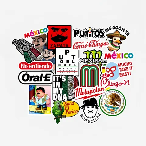 30pcs Cartoonish Spanglish Mexican Blue-Collar Humor Adhesive Decals Packed Set, Waterproof Toolbox Humor Stickers for Hard Hats, Worker Gifts