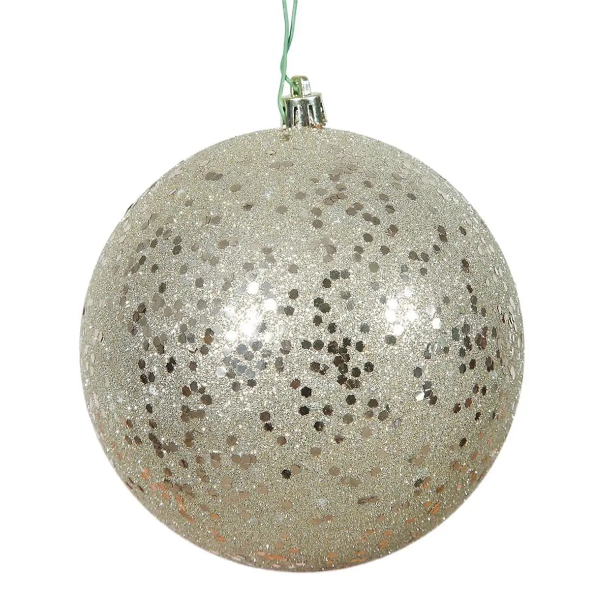 212 MAIN 6 in. Champagne Sequin Plastic Round Christmas Ornaments with Drilled Holes, 4 per Bag, Modern Room Decoration Ornaments for Casual Festive Decorations