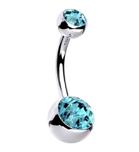 Aqua CZ Internally Threaded Titanium Belly Button Ring