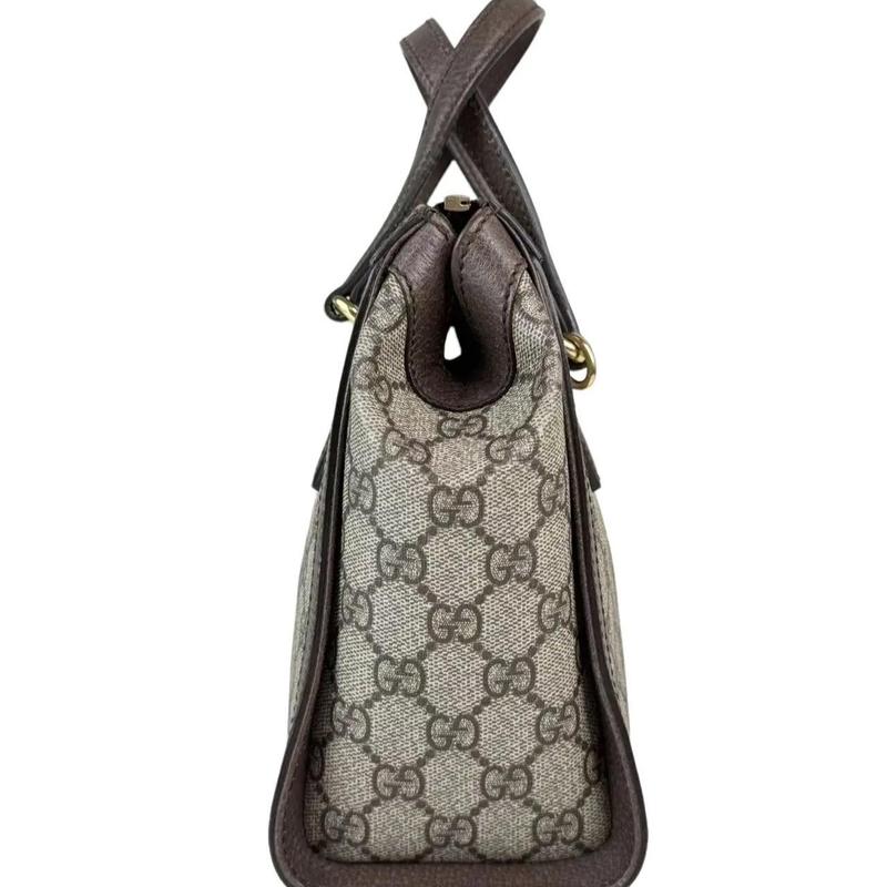 Pre-owned GUCCI Leather Shoulder Bags GG Logo Supreme Ophidia Top Handle Shoulder Bag with Iconic GG Web Detail and Adjustable Strap
