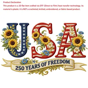 1pc/2pcs/3pcs of 2D Flat Faux Yarn Crochet Patriotic Sunflower USA Flag Freedom Clothing Patch DTF Transfer Film That Is Washable And Suitable for Heat Transfer Printing on Apparel for Both Women And Men, Including T-Shirts, Backpacks, Decorations