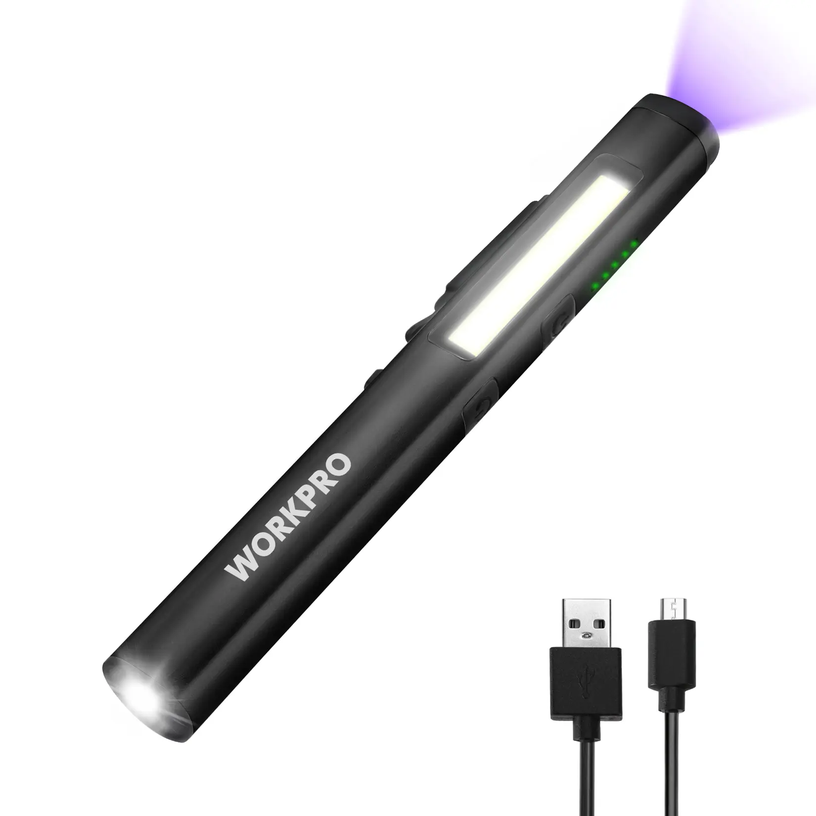 WORKPRO Rechargeable LED UV Pen Light, 450 Lumen Dual-Light Compact Pocket Flashlight for Home Improvement