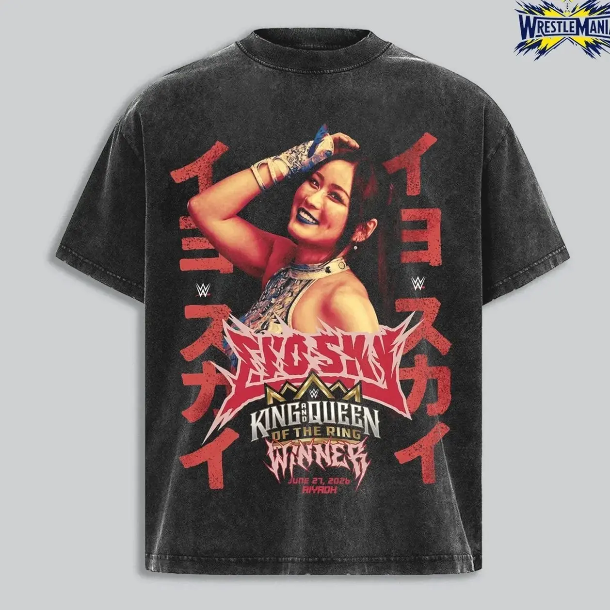 IYO SKY “King & Queen of the Ring Winner” WWE Japanese Women’s Champion Graphic T-Shirt, Celebration Victory Double Sided Wrestling Merch Tee, Retro Vintage Style Oversized Heavy Cotton Streetwear Unisex Fan Apparel, Sport Entertainment Gift Shirt XYW