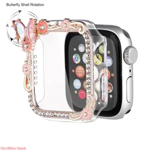 Rotatable Butterfly Decor Watch Case Anti Collision Slim Protective Cover Fashion Decorative Shell For Apple Watch Daily Elegant Use (No watch)