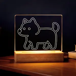 LIVEKEY LED Dog Night Light - Custom Acrylic Pet Portrait with Wooden Base, Personalized Pet Memorial Gift, Soft Warm LED Illumination, Indoor Use Bedroom Decor Light