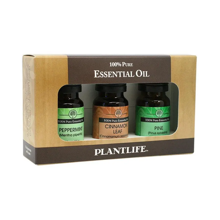 Plantlife Holiday Essential Oil 3‑Pack – Peppermint, Cinnamon Leaf & Pine (10 ml Each)